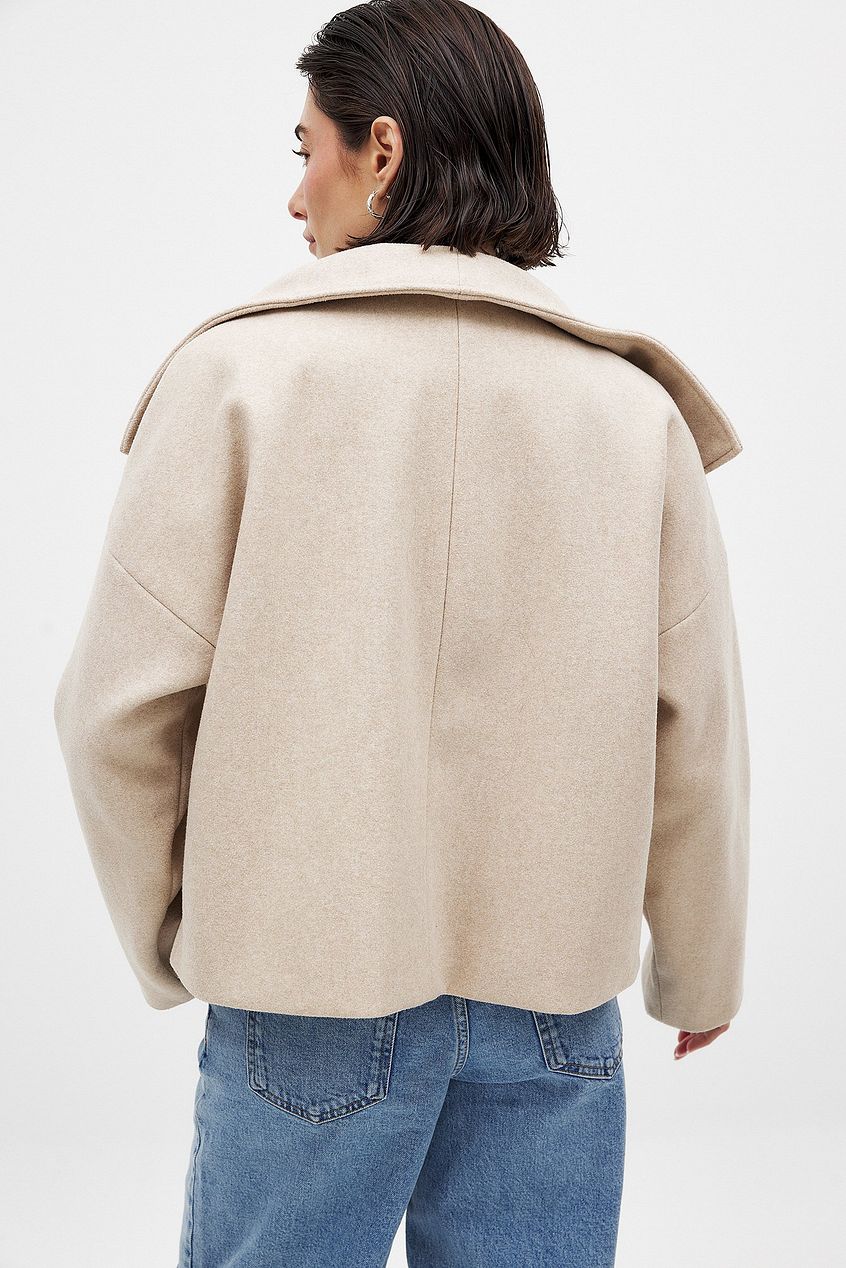 Women’s Short Coat – Oversized Shawl Collar, Double-Breasted Closure — product view