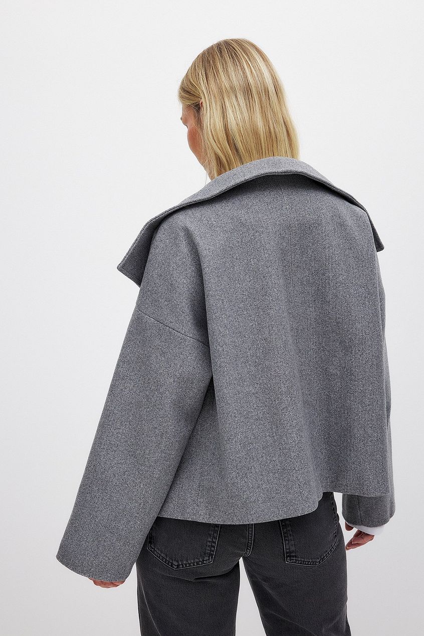Women’s Short Coat – Oversized Shawl Collar, Double-Breasted Closure — product view