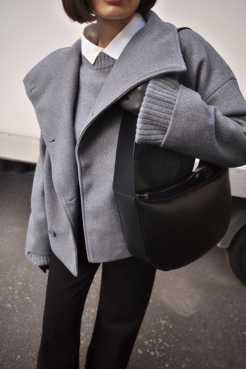 Women’s Short Coat – Oversized Shawl Collar, Double-Breasted Closure — product view