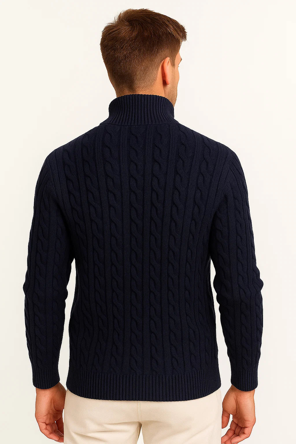 Men’s Pullover – Cable-Knit Pattern, Zip Neck, Timeless Classic Fit — product view