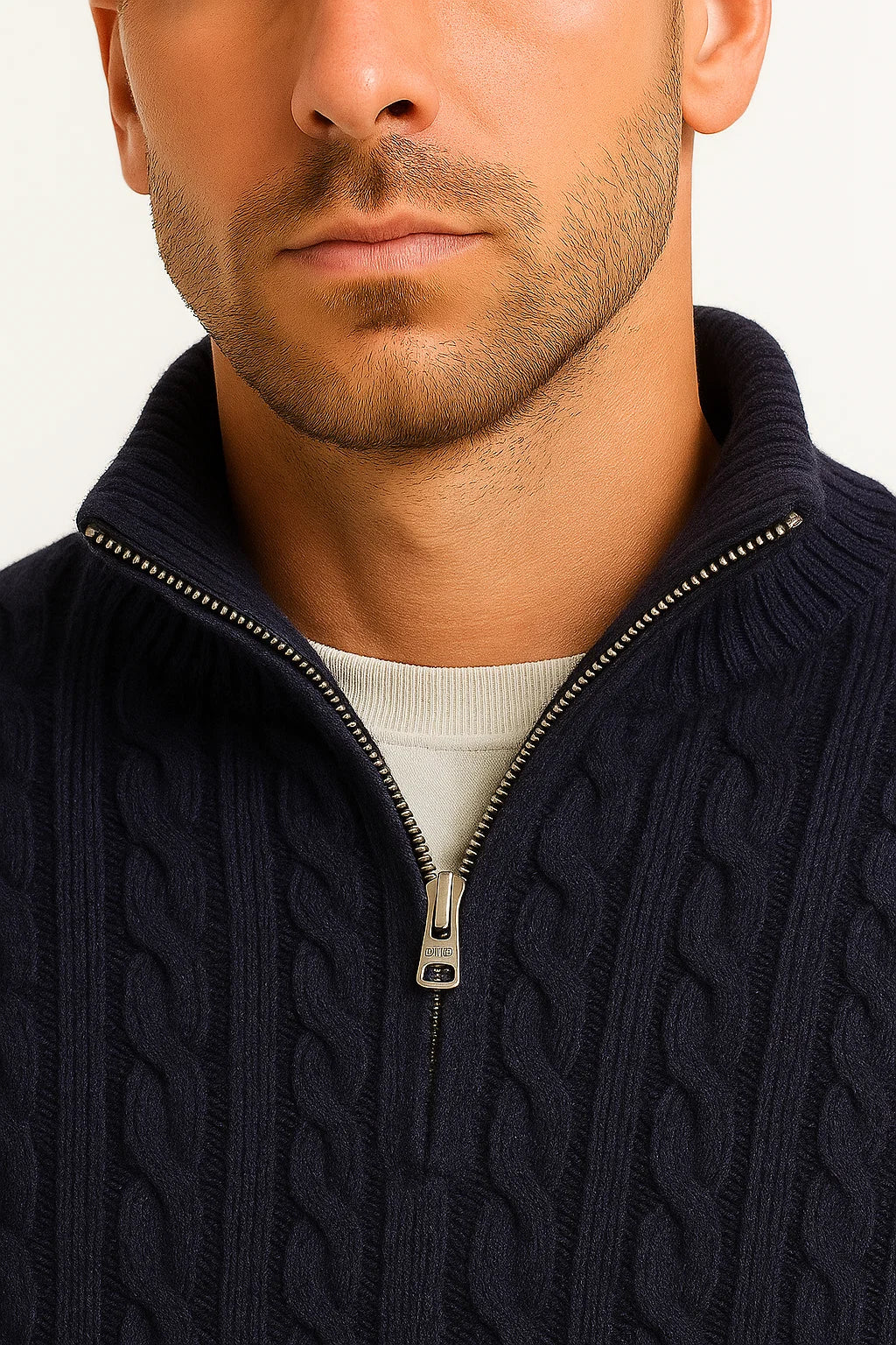 Men’s Pullover – Cable-Knit Pattern, Zip Neck, Timeless Classic Fit — product view