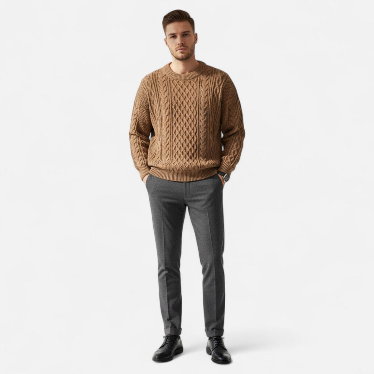 Classic Men's Sweater, Timeless Elegance — Brown