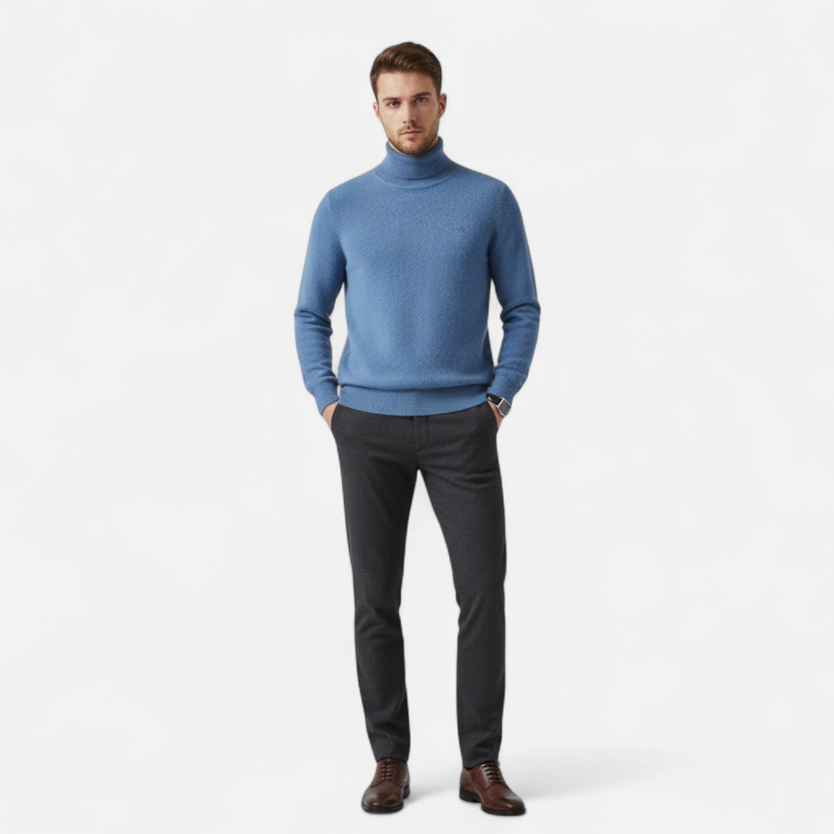 Classic Men's Sweater – Turtleneck — Blue