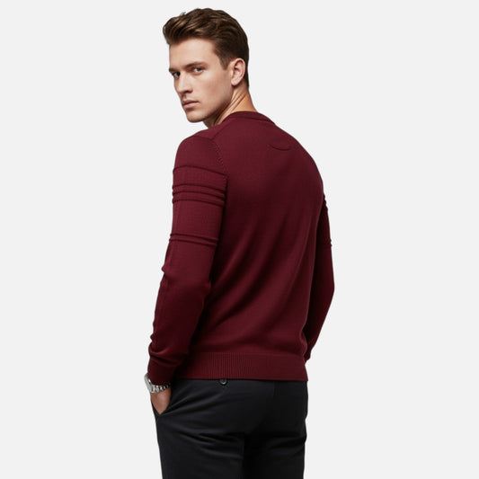 Timeless Men’s Striped Crew-Neck Sweater — Burgundy