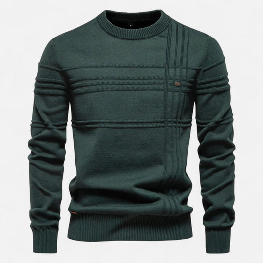 Timeless Men’s Striped Crew-Neck Sweater — Olive Green