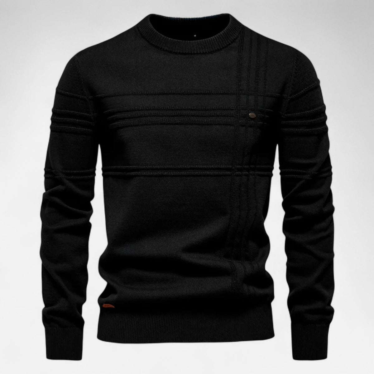 Timeless Men’s Striped Crew-Neck Sweater — Black