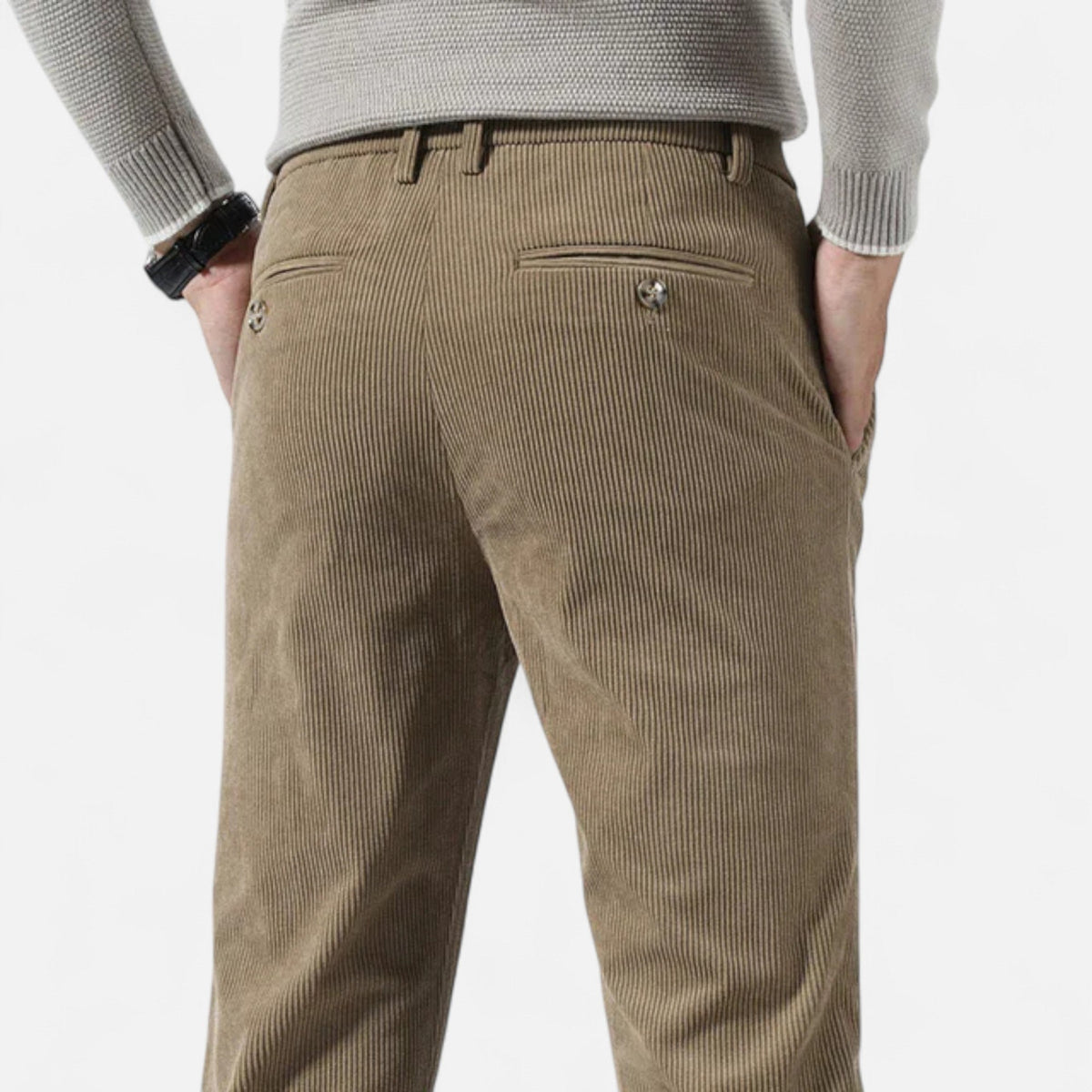 Men's Classic Straight-Fit Corduroy Trousers — Khaki