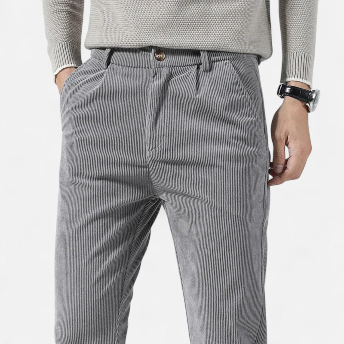 Men's Classic Straight-Fit Corduroy Trousers — Light Grey