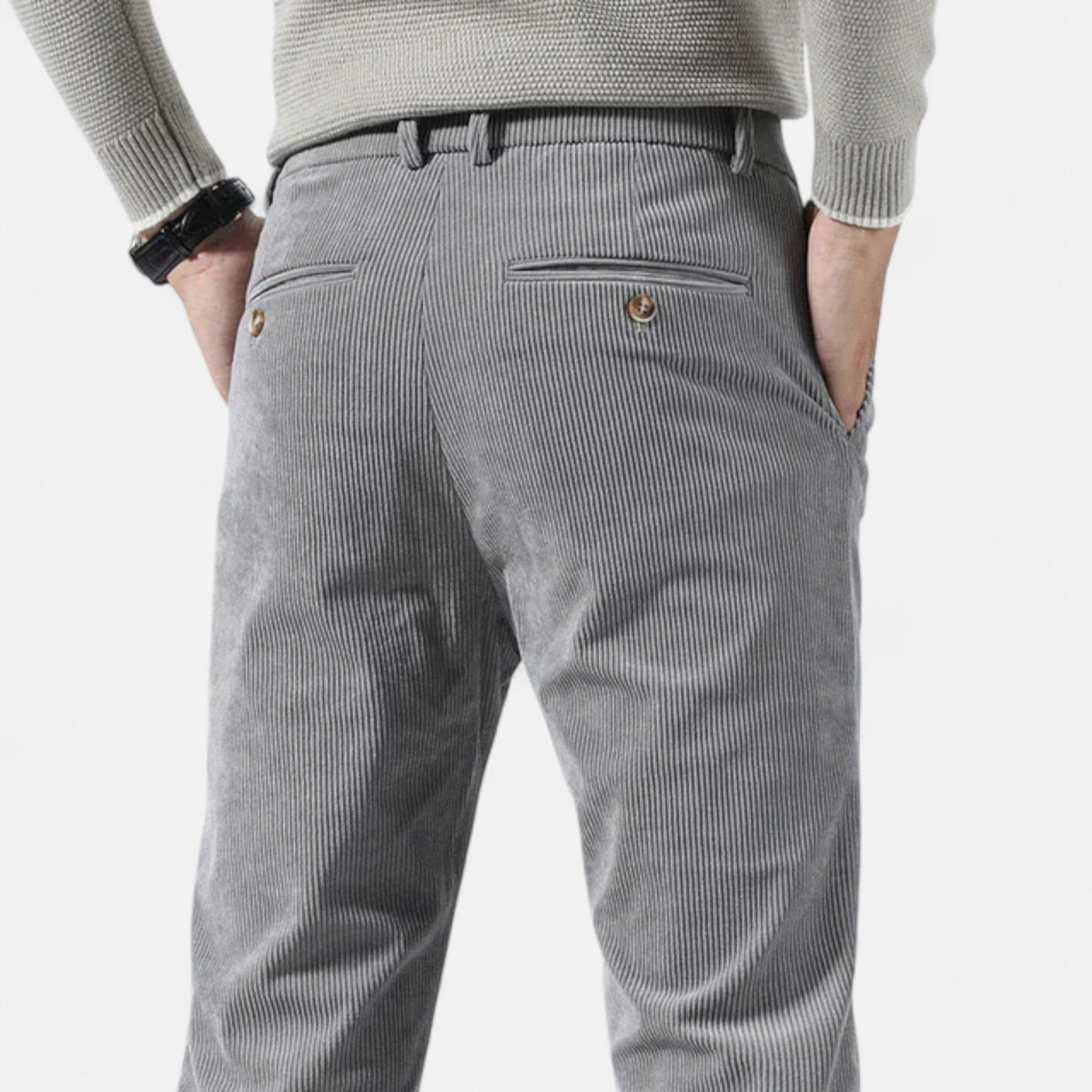 Men's Classic Straight-Fit Corduroy Trousers — Light Grey