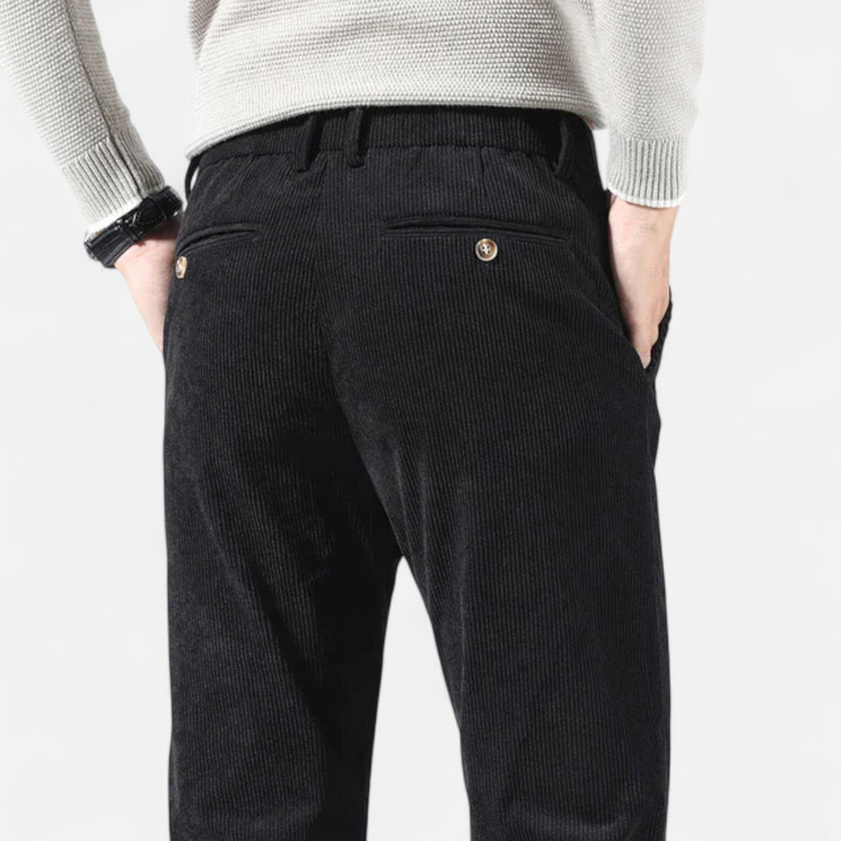 Men's Classic Straight-Fit Corduroy Trousers — Black