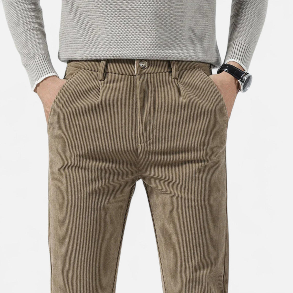 Men's Classic Straight-Fit Corduroy Trousers — Khaki