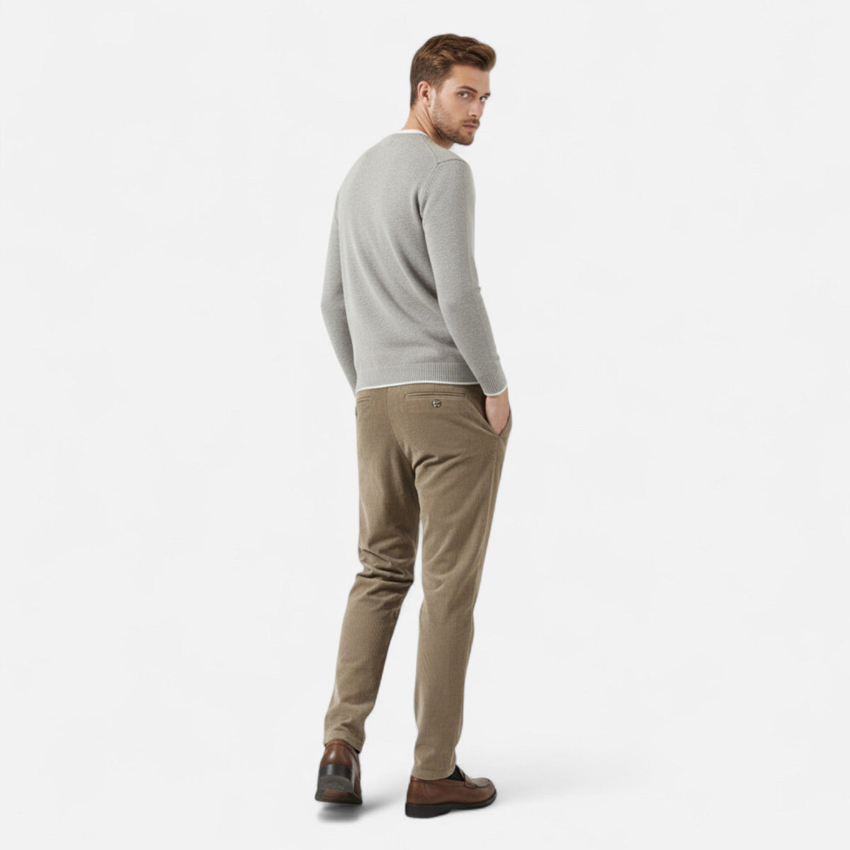 Men's Classic Straight-Fit Corduroy Trousers — Khaki
