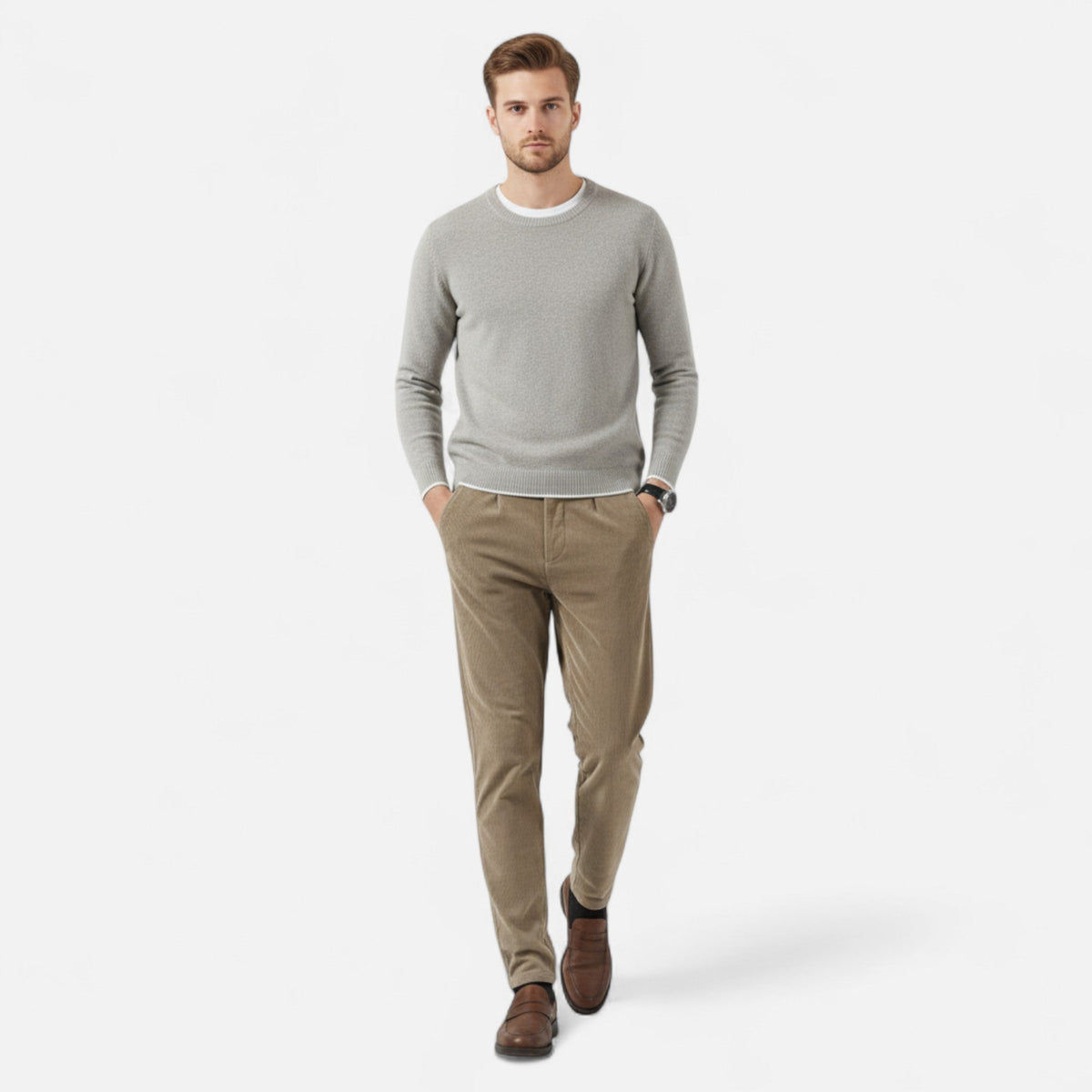 Men's Classic Straight-Fit Corduroy Trousers — Khaki
