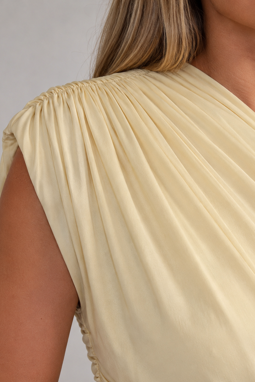 Elegant Long Maternity Dress with Asymmetrical Cut for Pregnancy — Apricot