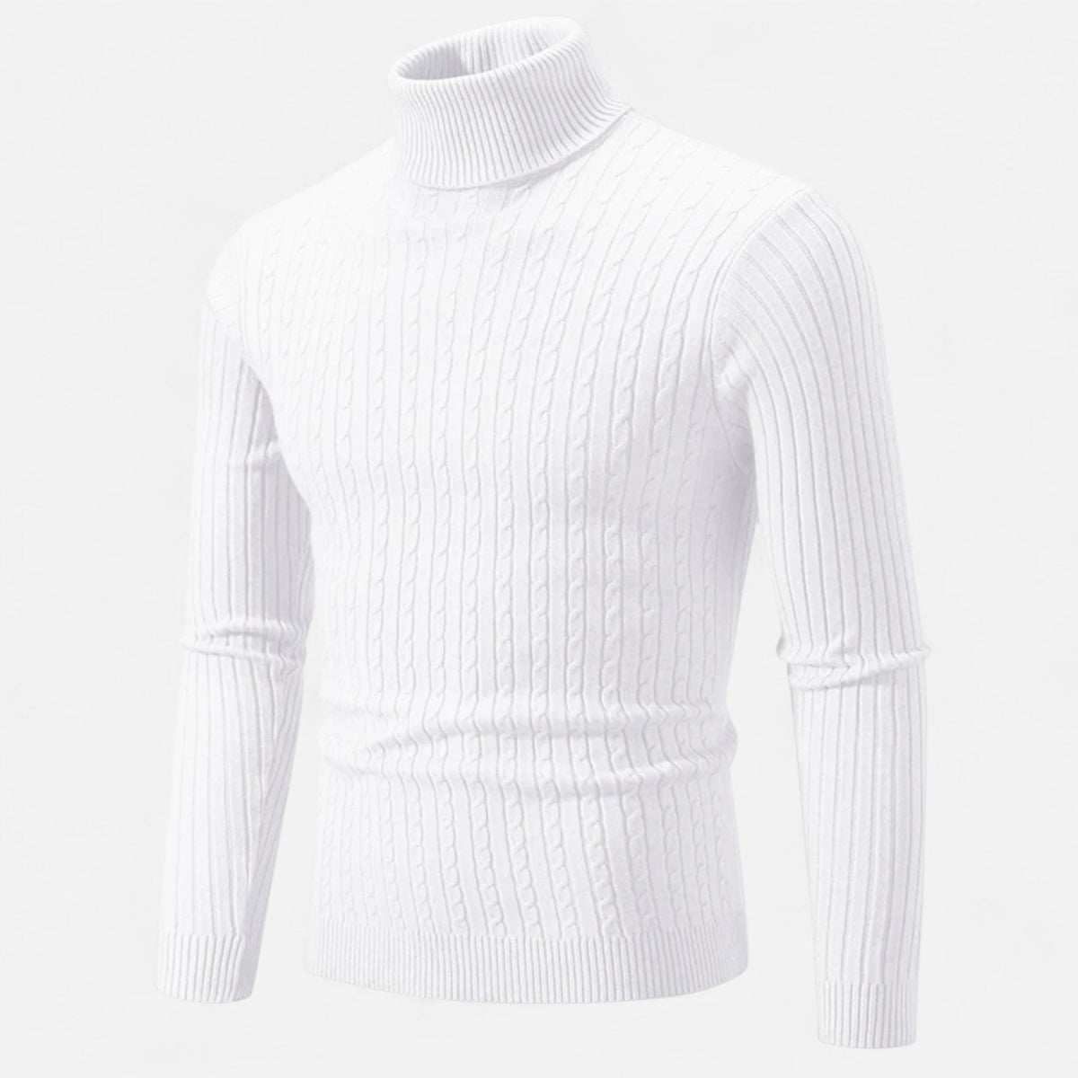 Men's Turtleneck Sweater in Timelessly Elegant Knitwear — White