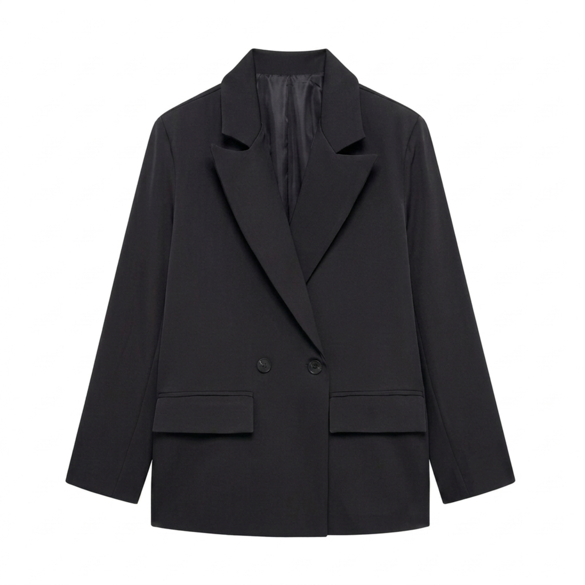 Women’s Blazer – Double-Breasted with Pockets, Timeless Relaxed Fit — Black