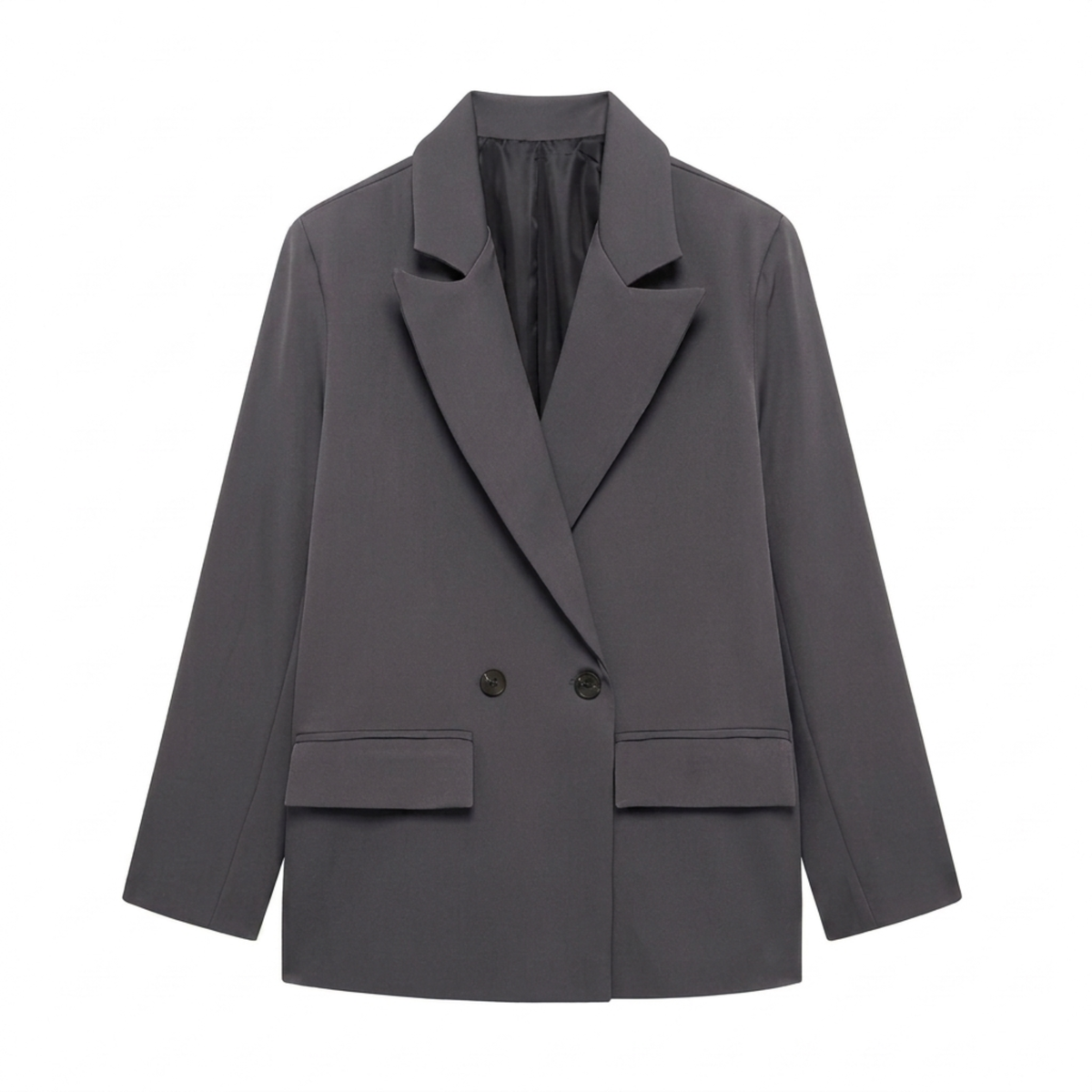 Women’s Blazer – Double-Breasted with Pockets, Timeless Relaxed Fit — Grey