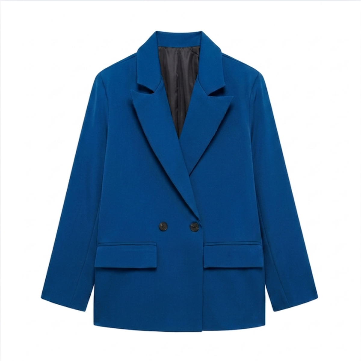 Women’s Blazer – Double-Breasted with Pockets, Timeless Relaxed Fit — Blue