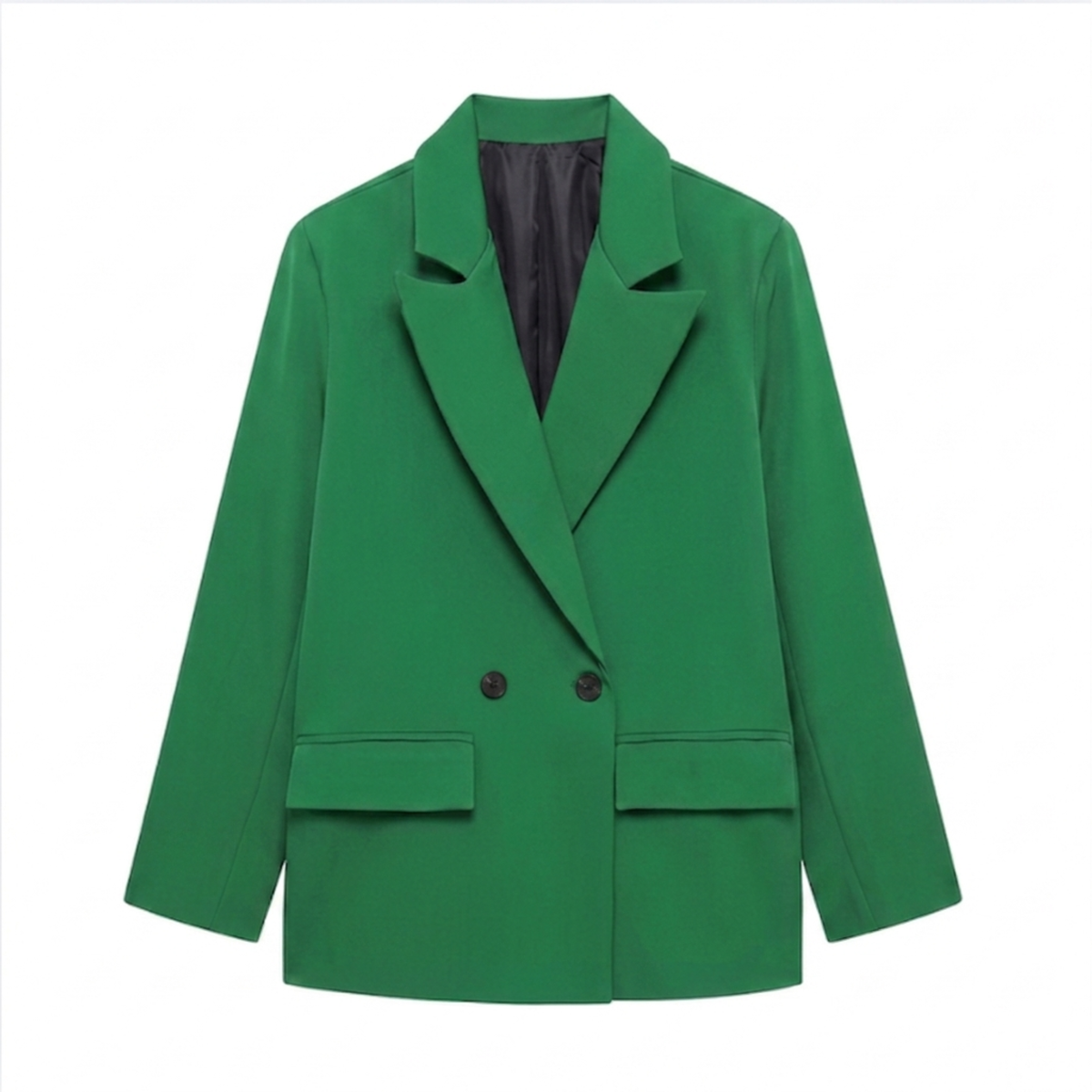 Women’s Blazer – Double-Breasted with Pockets, Timeless Relaxed Fit — Green