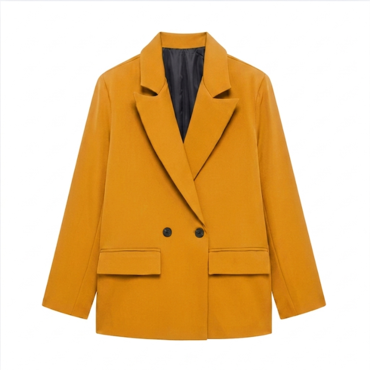 Women’s Blazer – Double-Breasted with Pockets, Timeless Relaxed Fit — Yellow