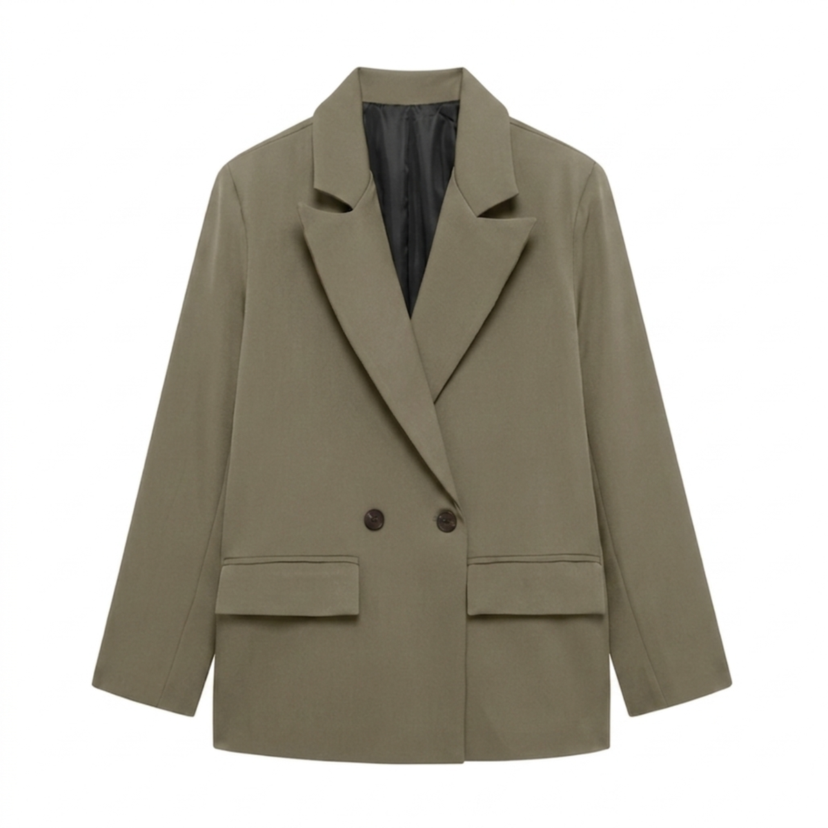 Women’s Blazer – Double-Breasted with Pockets, Timeless Relaxed Fit — Army Green