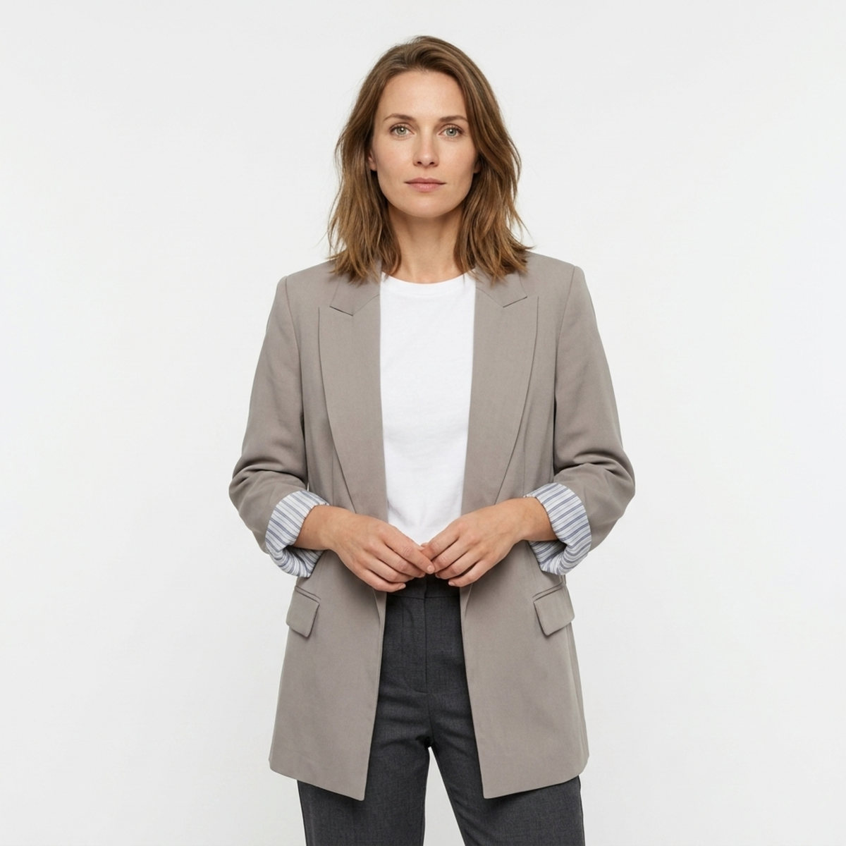 Women’s Blazer – Open Front with Pockets, Relaxed Loose Fit — product view