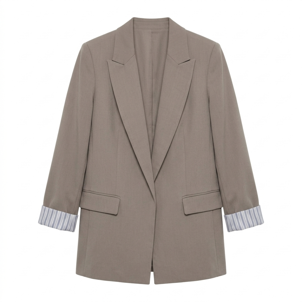Women’s Blazer – Open Front with Pockets, Relaxed Loose Fit — Khaki