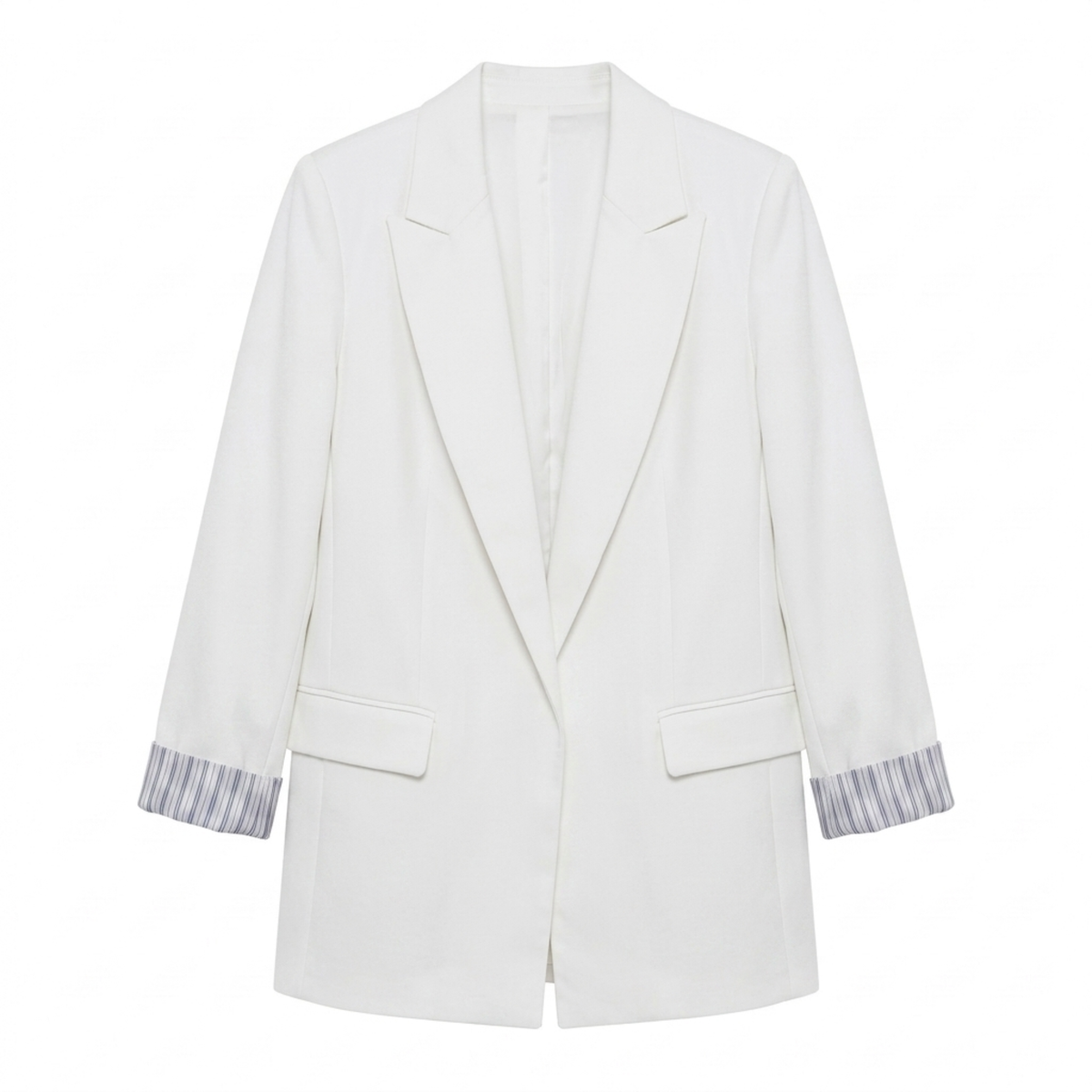 Women’s Blazer – Open Front with Pockets, Relaxed Loose Fit — White
