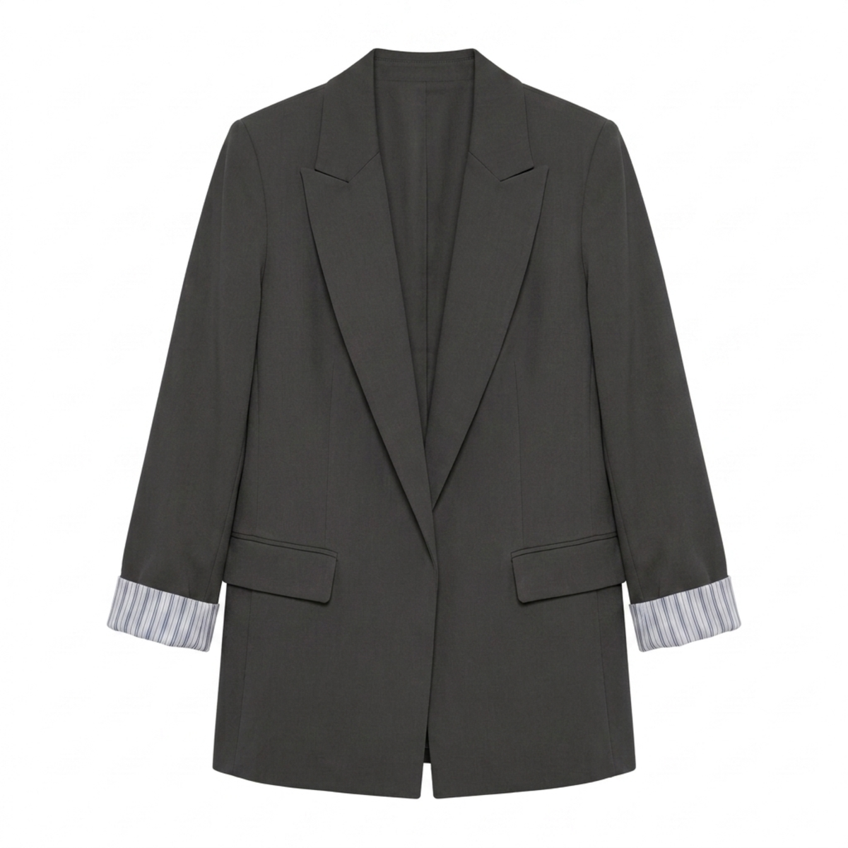Women’s Blazer – Open Front with Pockets, Relaxed Loose Fit — Grey
