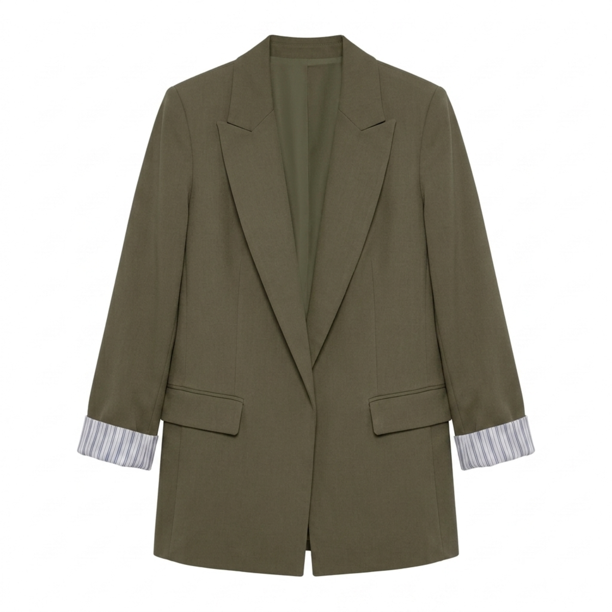 Women’s Blazer – Open Front with Pockets, Relaxed Loose Fit — Green