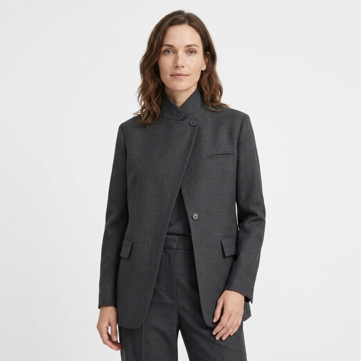 Women’s Blazer – Asymmetrical, Single-Button, Fitted Cut — product view