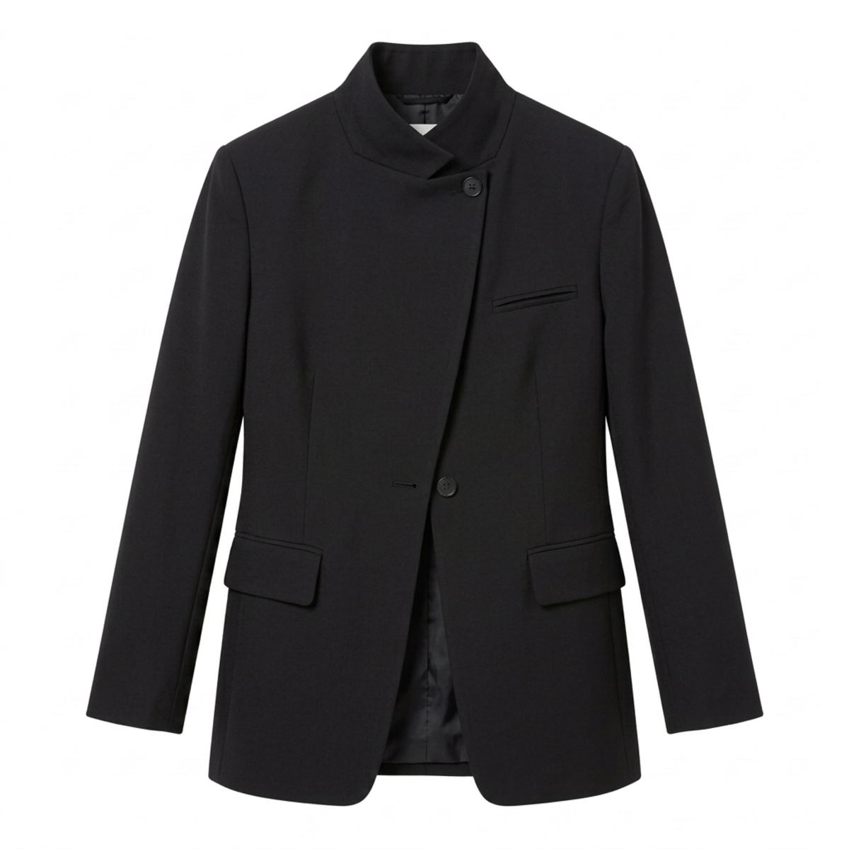 Women’s Blazer – Asymmetrical, Single-Button, Fitted Cut — Black