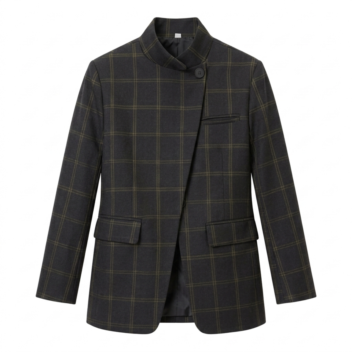 Women’s Blazer – Asymmetrical, Single-Button, Fitted Cut — Black