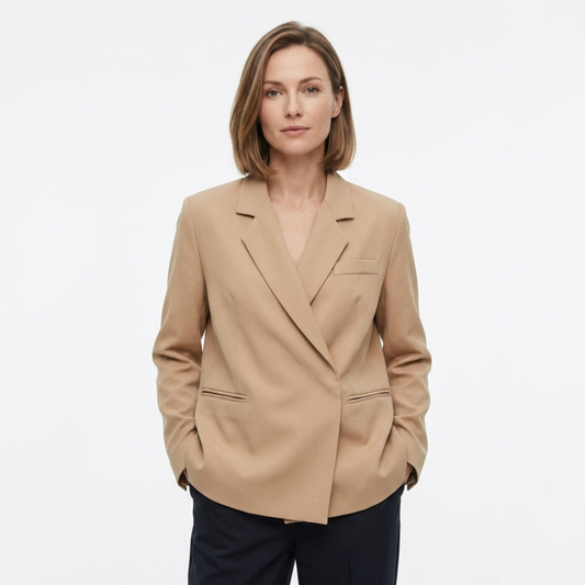 Women's Blazer – Side Slit and Concealed Buckle, Loose Fit — product view