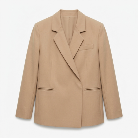 Women's Blazer – Side Slit and Concealed Buckle, Loose Fit — Khaki