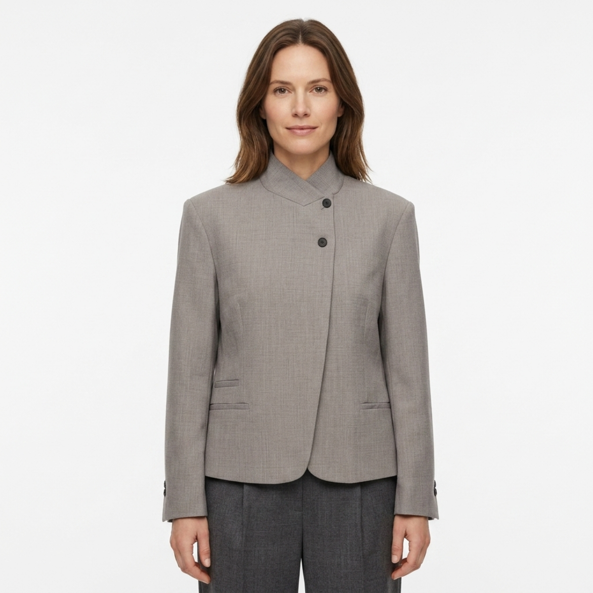 Women’s Jacket – Stand Collar and Relaxed Asymmetrical Cut — product view