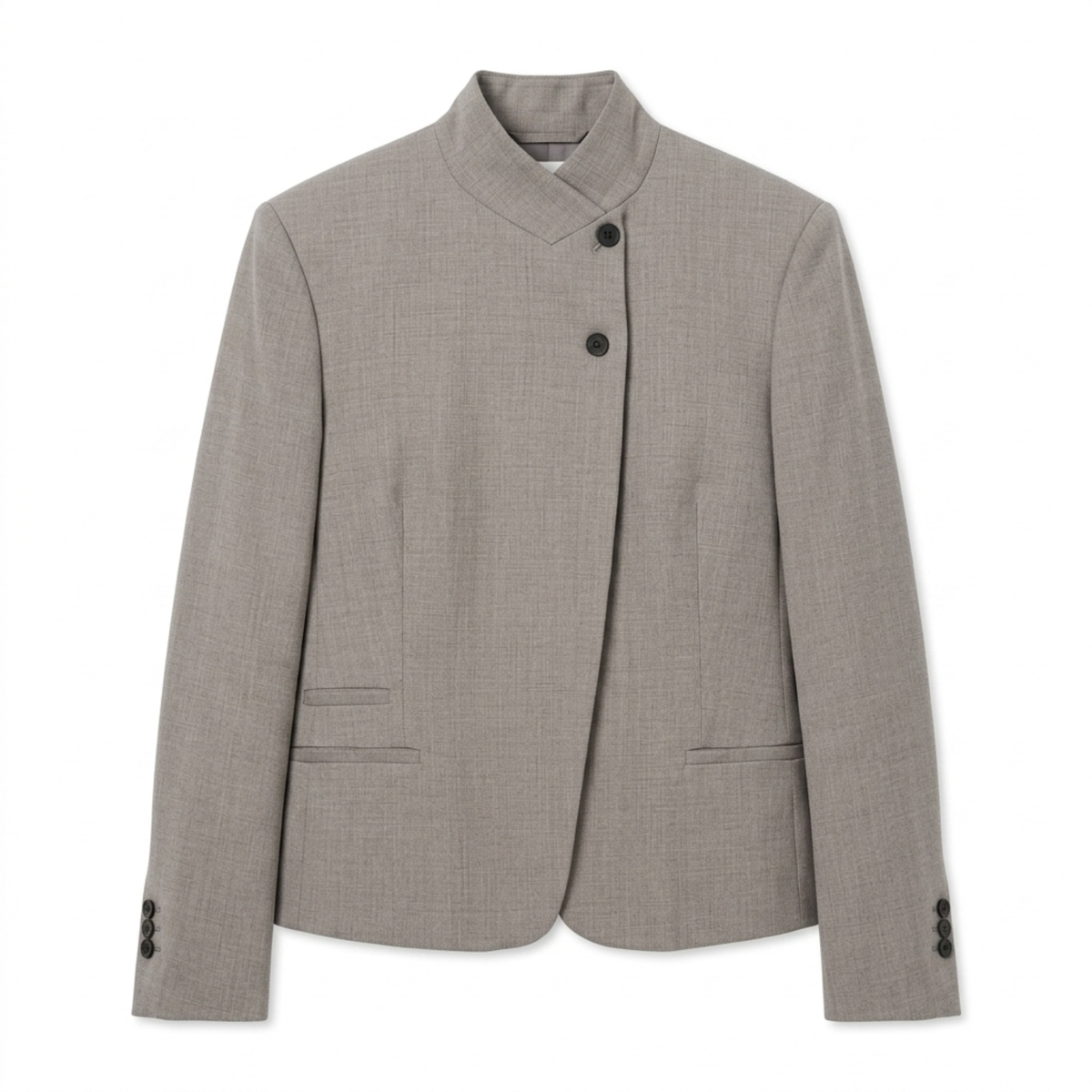 Women’s Jacket – Stand Collar and Relaxed Asymmetrical Cut — Khaki