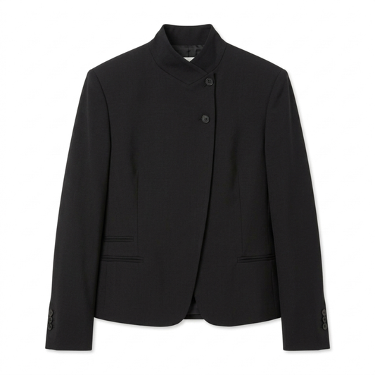 Women’s Jacket – Stand Collar and Relaxed Asymmetrical Cut — Black
