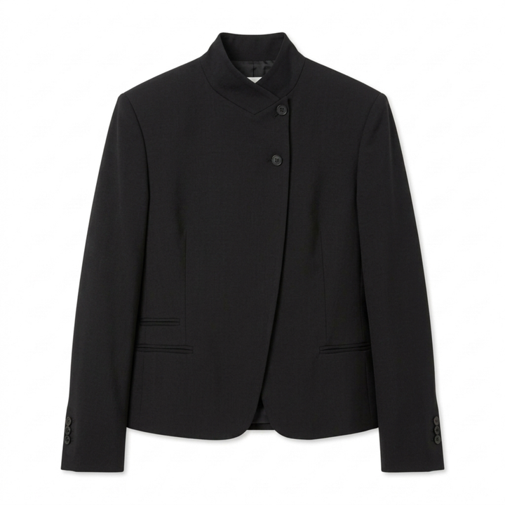 Women’s Jacket – Stand Collar and Relaxed Asymmetrical Cut — Black