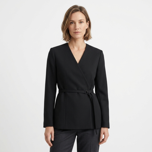 Blazer for Women – V-Neck and Belt, Elegant Fitted Cut — product view