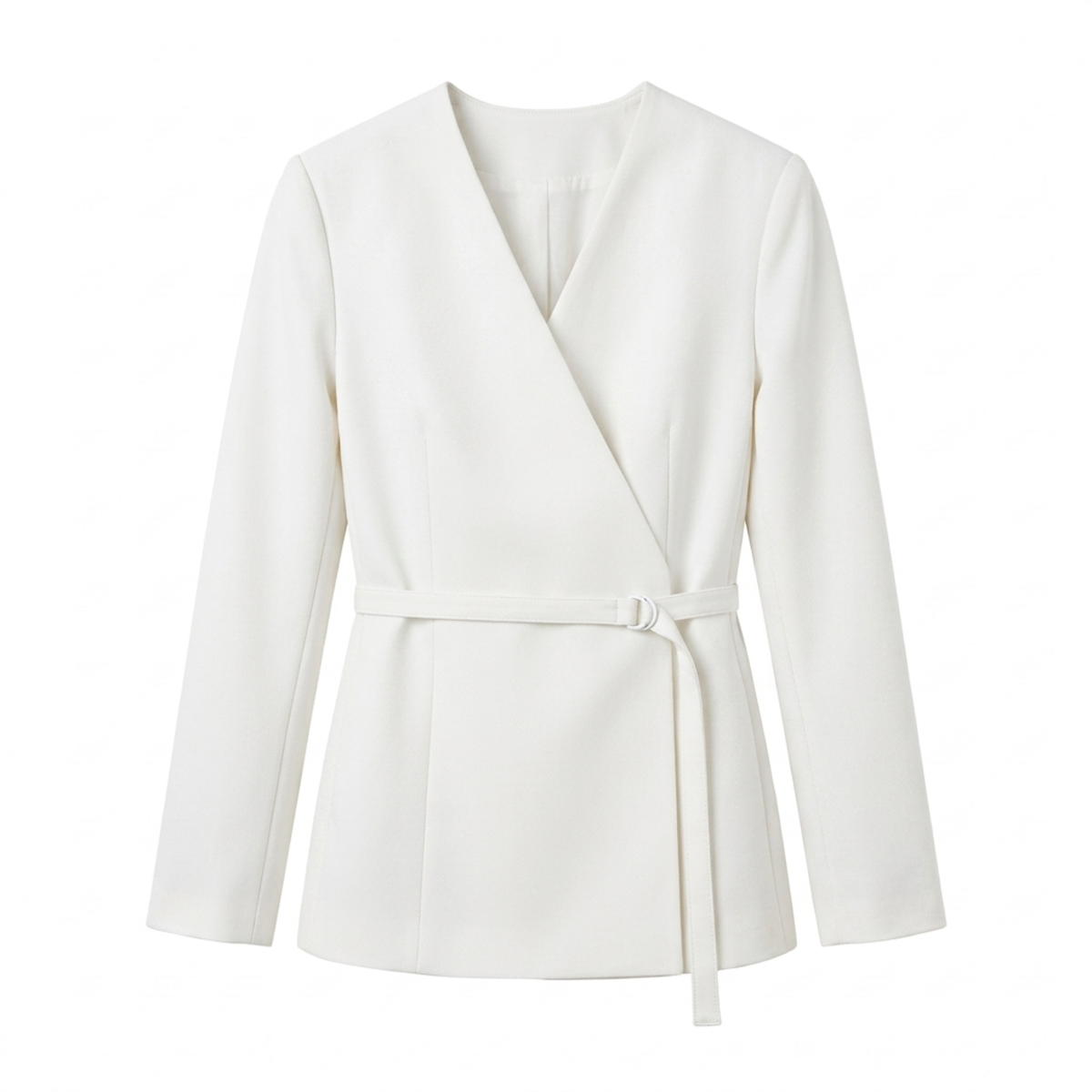 Blazer for Women – V-Neck and Belt, Elegant Fitted Cut — White