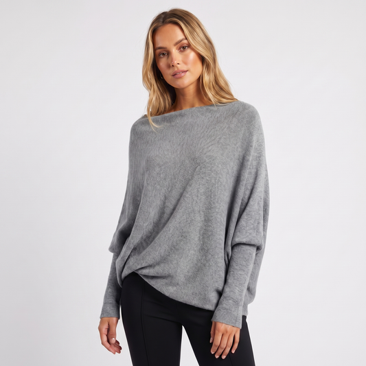 Women’s Pullover – Batwing Sleeves and Relaxed Oversized Silhouette — Grey