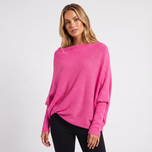 Women’s Pullover – Batwing Sleeves and Relaxed Oversized Silhouette — Pink