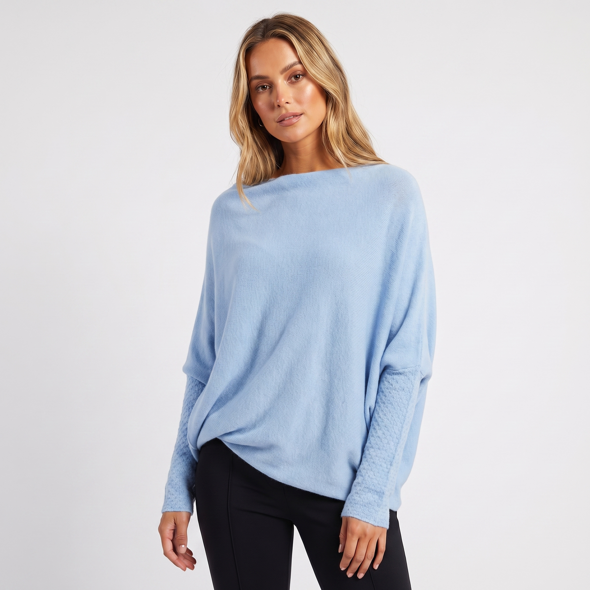 Women’s Pullover – Batwing Sleeves and Relaxed Oversized Silhouette — Light Blue