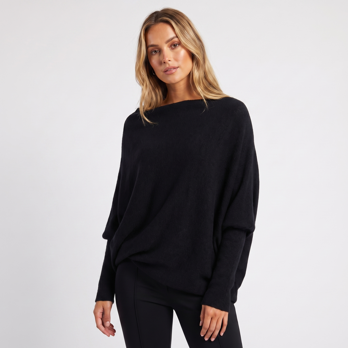 Women’s Pullover – Batwing Sleeves and Relaxed Oversized Silhouette — Black
