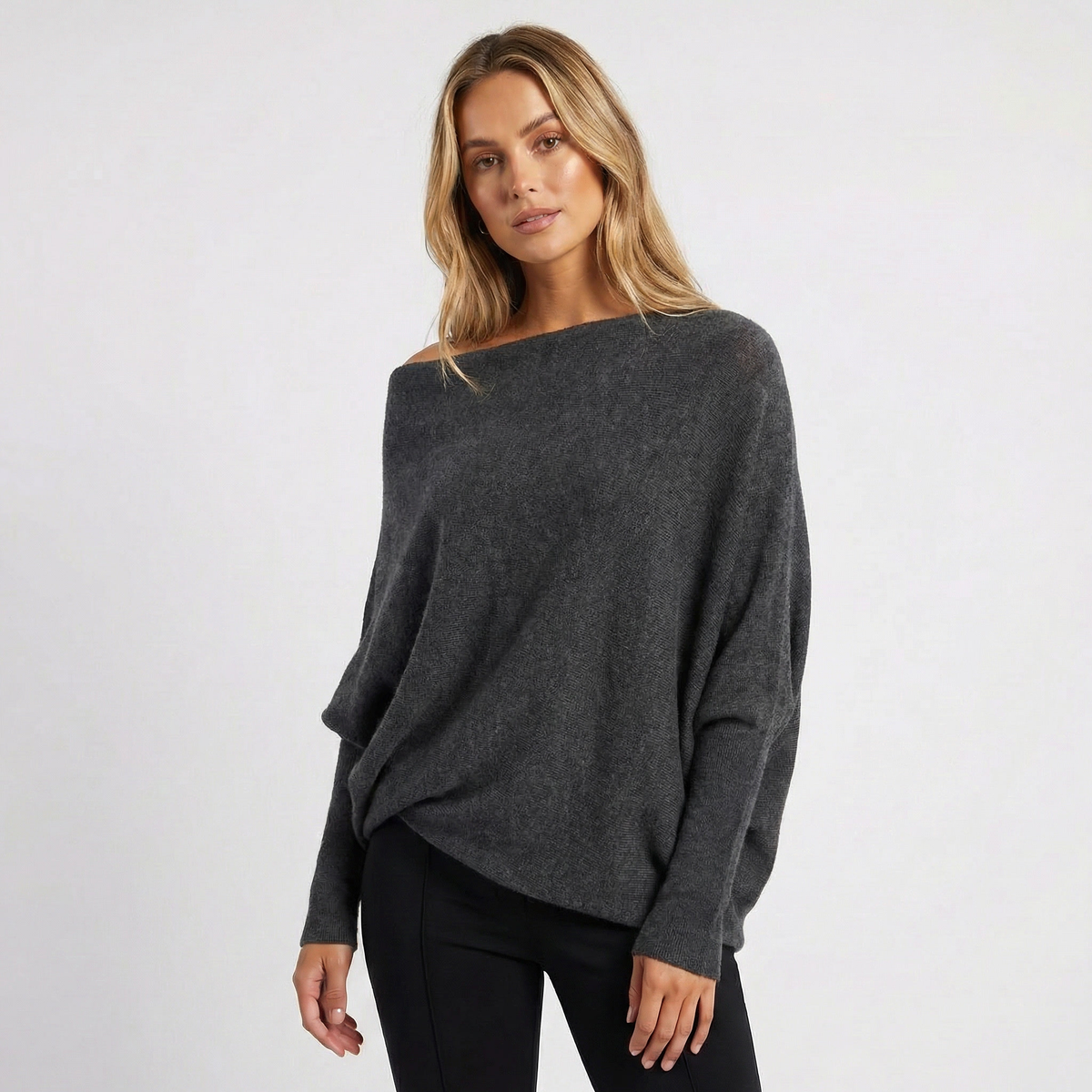 Women’s Pullover – Batwing Sleeves and Relaxed Oversized Silhouette — Dark Grey
