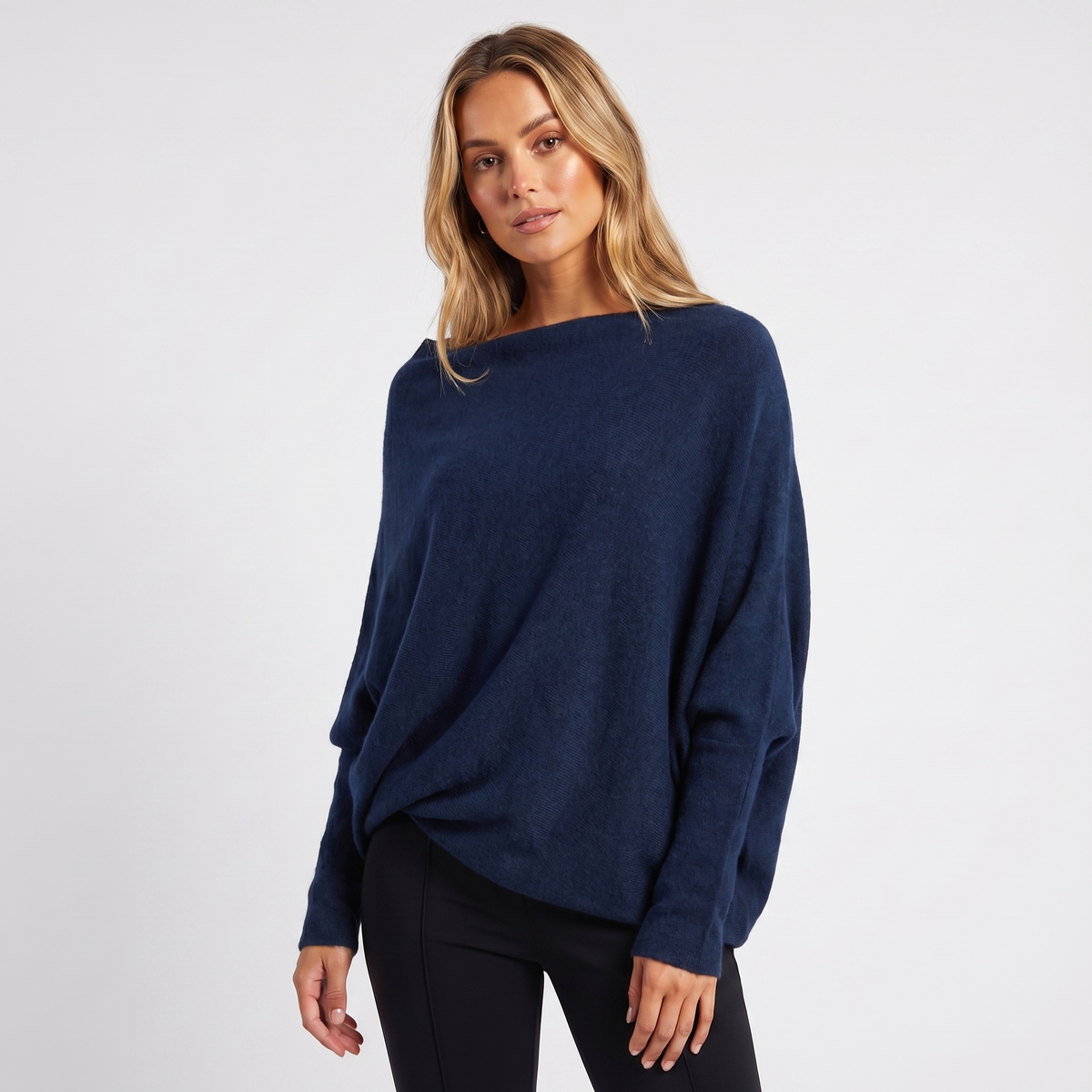 Women’s Pullover – Batwing Sleeves and Relaxed Oversized Silhouette — Navy Blue