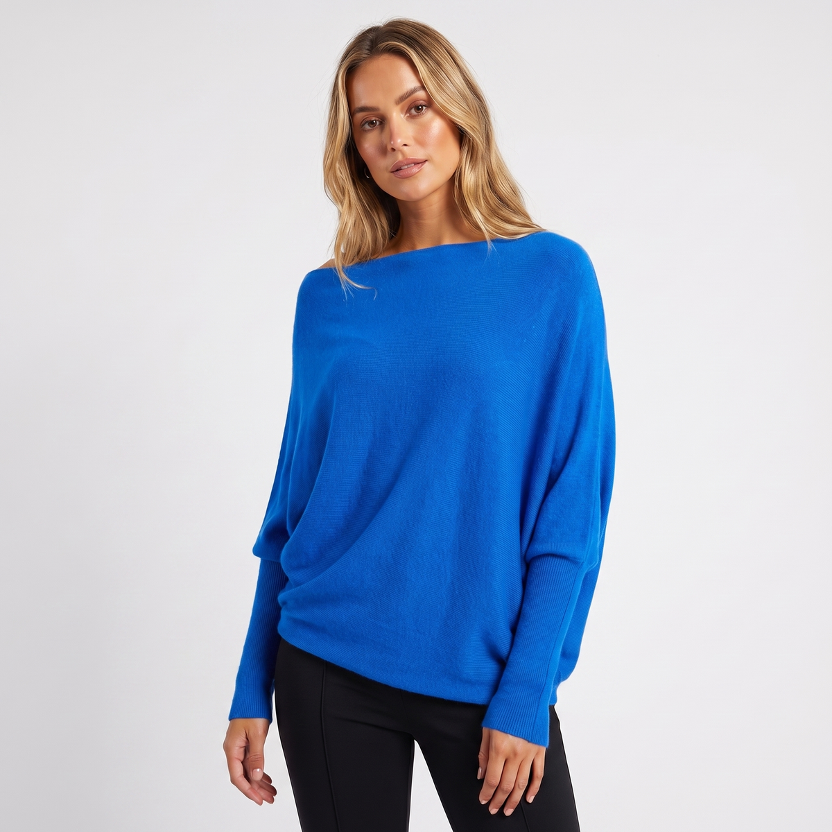 Women’s Pullover – Batwing Sleeves and Relaxed Oversized Silhouette — Blue