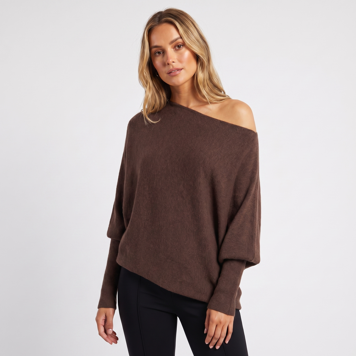 Women’s Pullover – Batwing Sleeves and Relaxed Oversized Silhouette — Dark Brown