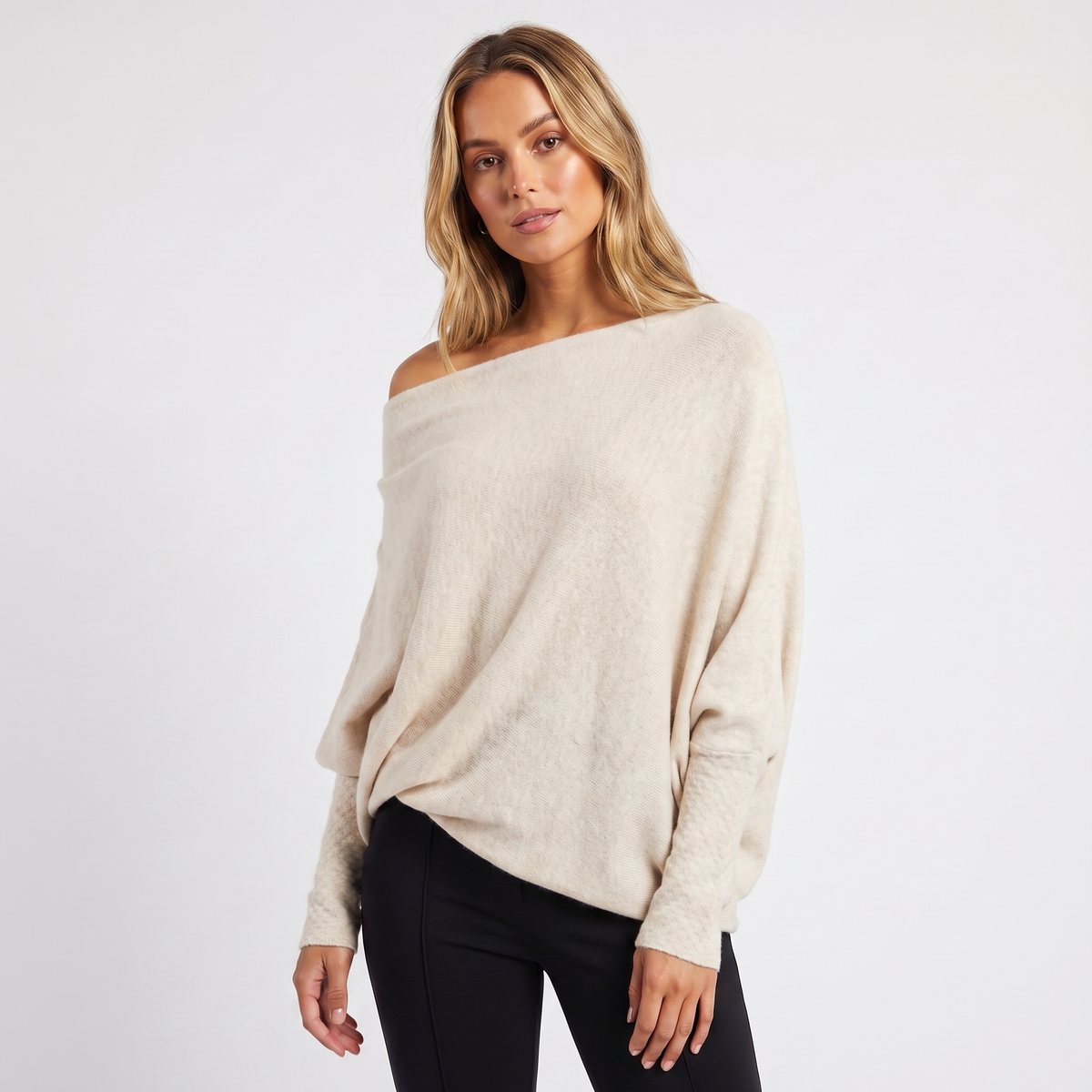 Women’s Pullover – Batwing Sleeves and Relaxed Oversized Silhouette — Apricot